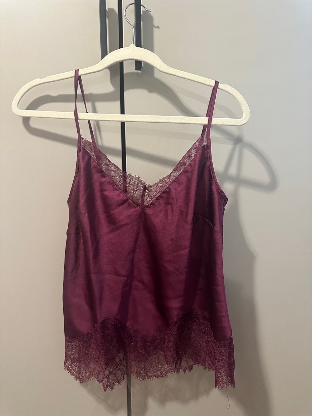Victoria's Secret Satin Lace-Trim Cami in Plum Size Small